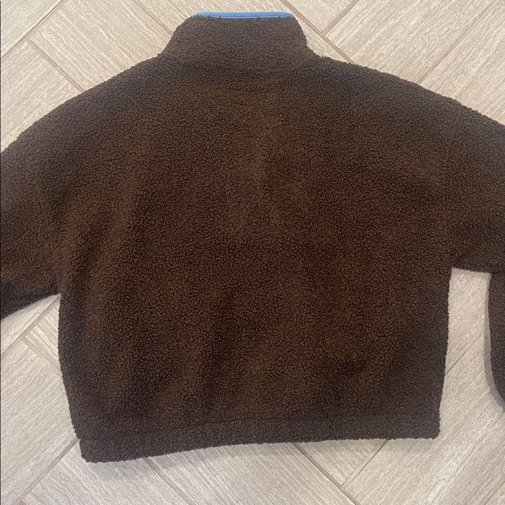 American Eagle Outfitters Brown Teddy Jacket with Blue Trim - Picture 5 of 6